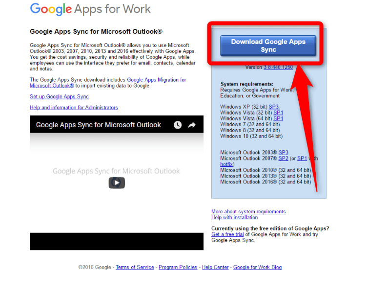 google workspace sync for microsoft outlook download